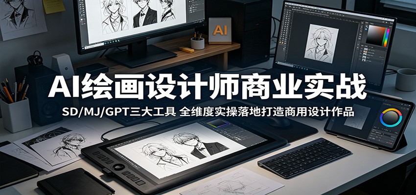 AI绘画设计师商业实战：SD/MJ/GPT三大工具，全维度实操落地打造商用设计作品-MFXUI中国站