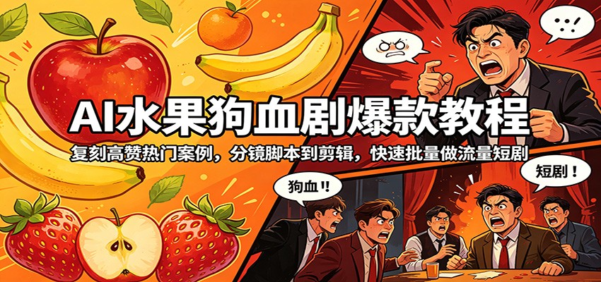 AI水果狗血剧爆款教程：复刻高赞热门案例，分镜脚本到剪辑，快速批量做流量短剧-MFXUI中国站