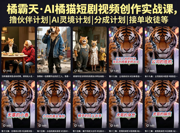 橘霸天·AI橘猫短剧视频创作实战课,撸伙伴计划|AI灵境计划|分成计划|接单收徒等-MFXUI中国站