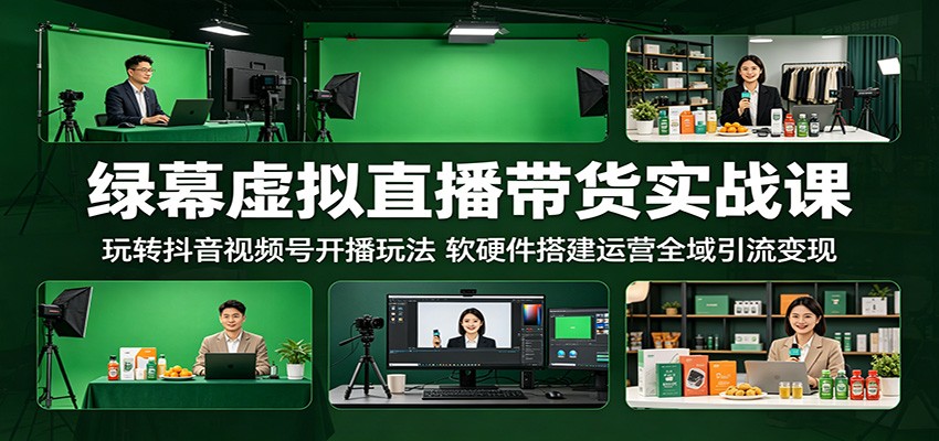 绿幕虚拟直播带货实战课：玩转抖音视频号开播玩法，软硬件搭建运营全域引流变现-MFXUI中国站