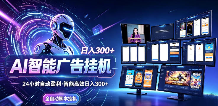 AI智能广告挂G项目,无需人工,单机稳定日入200+,可矩阵放大,24小时不间断刷广告賺收益【揭秘】-MFXUI中国站