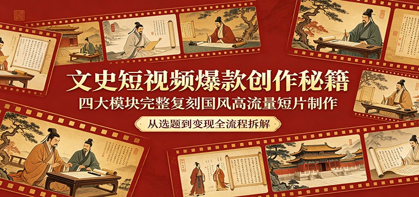 文史短视频爆款创作秘籍：四大模块完整复刻国风高流量短片制作-MFXUI中国站