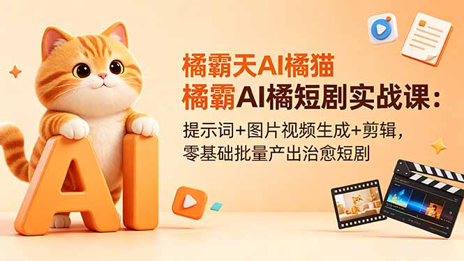 橘霸天AI橘猫短剧实战课:提示词+图片视频生成+剪辑,零基础批量产出治愈短剧-MFXUI中国站
