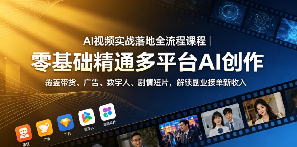 AI视频实战落地全流程课程|零基础精通多平台AI创作,覆盖带货、广告、数字人、剧情短片,解锁副业接单新收入-MFXUI中国站