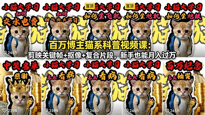 百万博主猫系科普视频课:剪映关键帧+抠像+复合片段,新手也能月入过万-MFXUI中国站