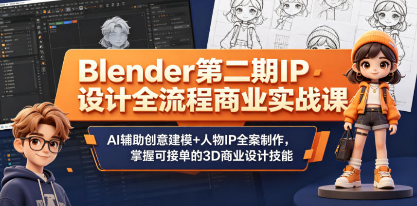 Blender第二期IP设计全流程商业实战课，AI辅助创意建模+人物IP全案制作，掌握可接单的3D商业设计技能-MFXUI中国站