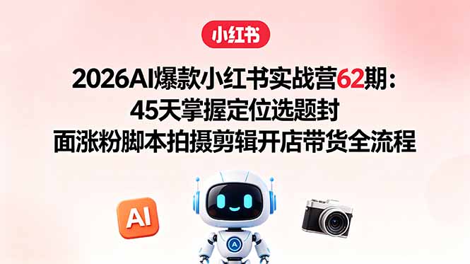 2026AI爆款小红书实战营62期:45天掌握定位选题封面涨粉脚本拍摄剪辑开店带货全流程-MFXUI中国站