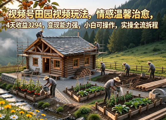 视频号田园视频玩法,情感温馨治愈,4天收益3294,变现能力强,小白可操作,实操全流程拆解-MFXUI中国站