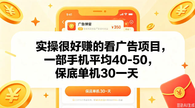 实操很好做的看广告项目,一部手机平均40-50,保底30单机一天【揭秘】-MFXUI中国站