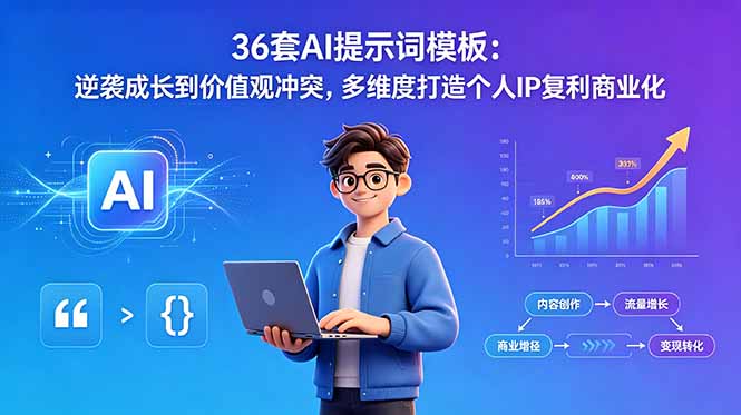 36套AI提示词模板：逆袭成长到价值观冲突，多维度打造个人IP复利商业化-MFXUI中国站