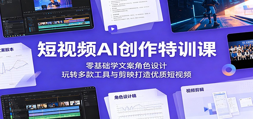 短视频AI创作特训课：零基础学文案角色设计，玩转多款工具与剪映打造优质短视频-MFXUI中国站