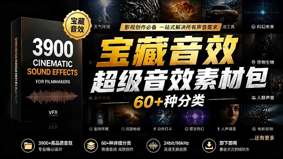 宝藏音效合集包！60+多种音效分类，共计3900个，分类清晰，全中文分类，高品质剪辑音效素材包-MFXUI中国站