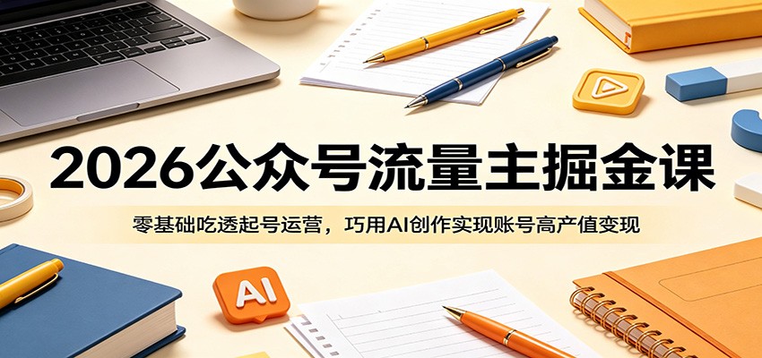 2026公众号流量主掘金课:零基础吃透起号运营,巧用AI创作实现账号高产值变现-MFXUI中国站
