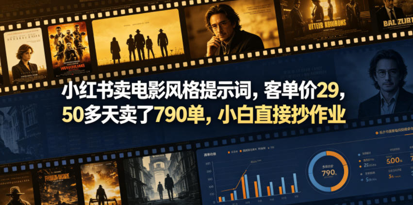 小红书卖电影风格提示词，客单价29，50多天卖了790单，小白直接抄作业！-MFXUI中国站