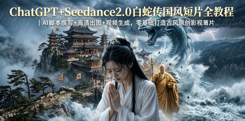 ChatGPT+Seedance2.0白蛇传国风短片全教程|AI脚本撰写+高清出图+视频生成,零基础打造古风原创影视短片-MFXUI中国站
