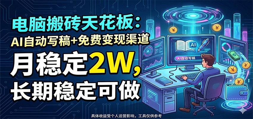 电脑搬砖天花板:AI自动写稿+免费变现渠道,月稳定2W,长期稳定可做-MFXUI中国站