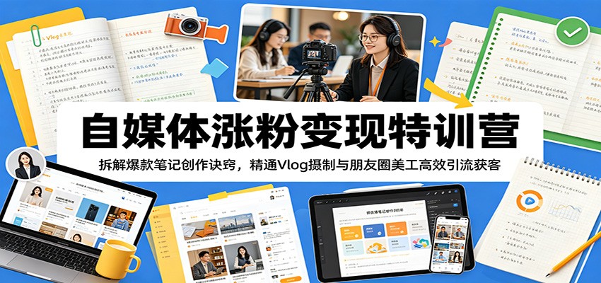 自媒体涨粉变现特训营：拆解爆款笔记创作诀窍，精通Vlog摄制与朋友圈美工高效引流获客-MFXUI中国站