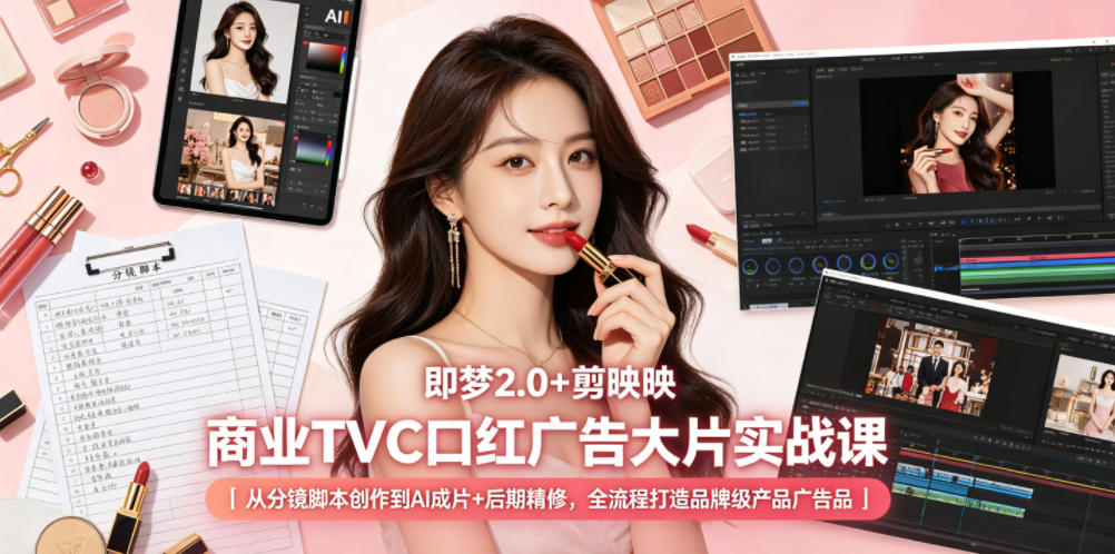 即梦2.0+剪映商业TVC口红广告大片实战课｜从分镜脚本创作到AI成片+后期精修，全流程打造品牌级产品广告-MFXUI中国站