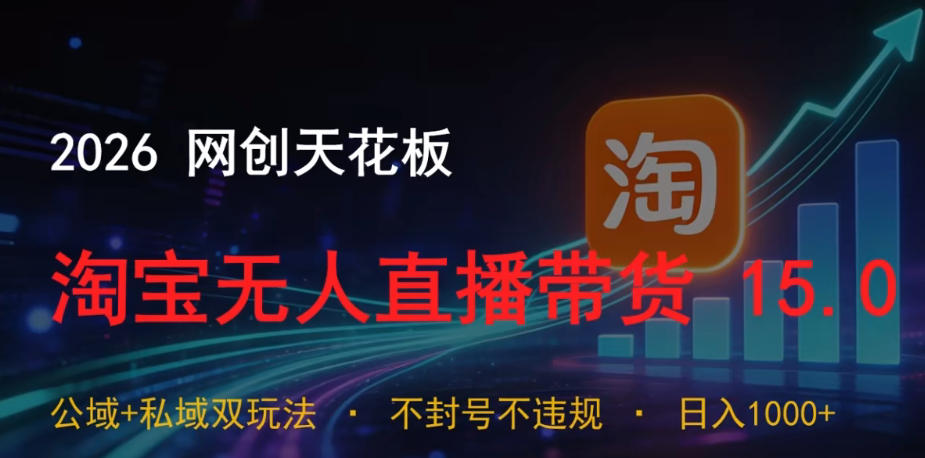 2026网创天花板,淘宝无人直播带货15.0,公域+私域双玩法,日入1k+,不违规不封号【揭秘】-MFXUI中国站
