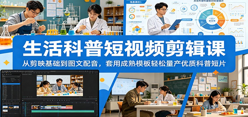 生活科普短视频剪辑课:从剪映基础到图文配音,套用成熟模板轻松量产优质科普短片-MFXUI中国站