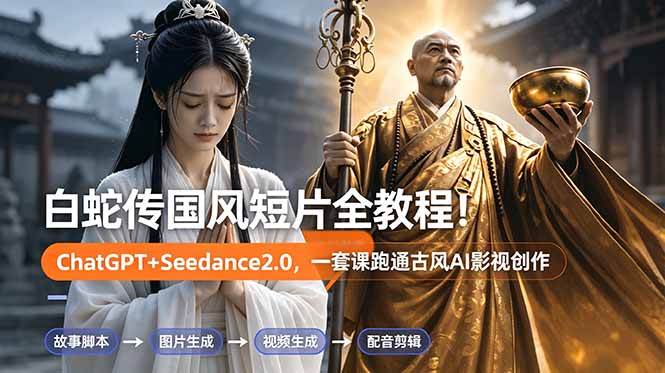 白蛇传-国风短片全教程！ChatGPT+Seedance2.0，一套课跑通古风AI影视创作-MFXUI中国站