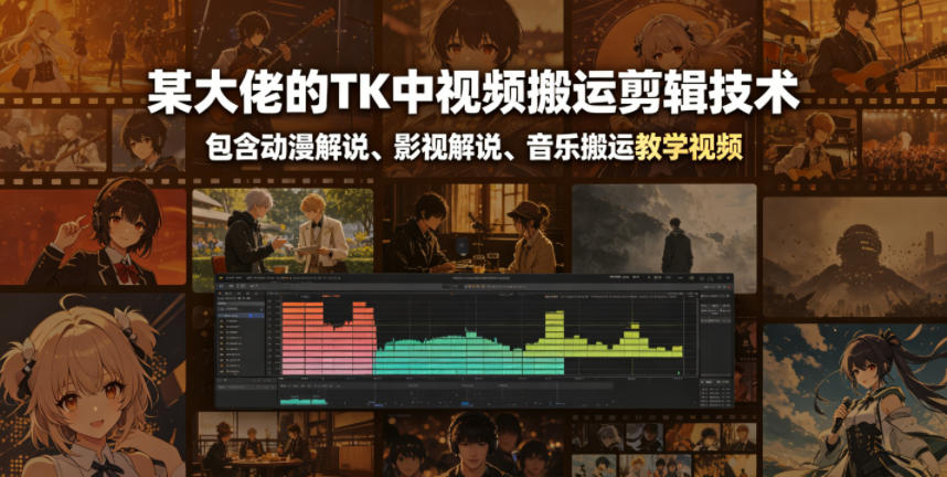 某大佬的TK中视频搬运剪辑技术,包含动漫解说、影视解说、音乐搬运教学视频-MFXUI中国站