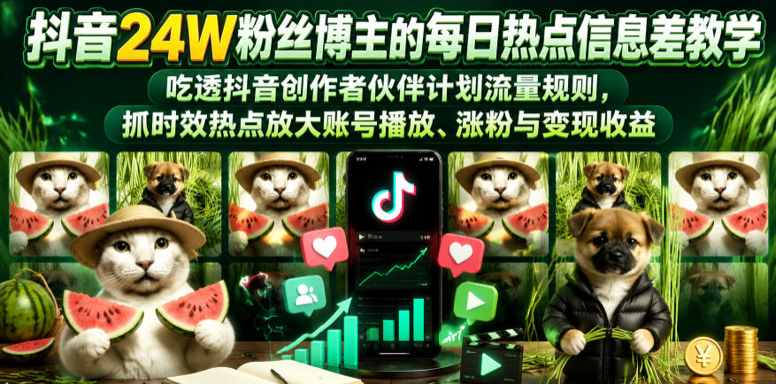 抖音24W粉丝博主的每日热点信息差教学，吃透创作者伙伴计划流量规则，抓时效热点放大账号播放、涨粉与变现收益-MFXUI中国站