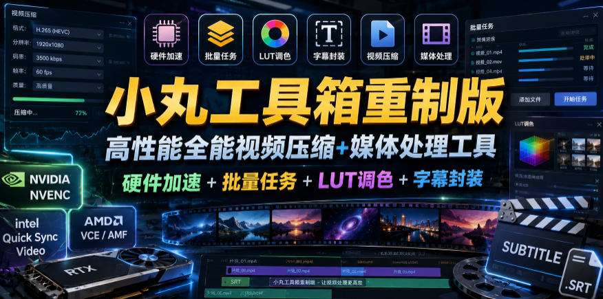 小丸工具箱重制版–高性能全能视频压缩+媒体处理工具｜硬件加速+批量任务+LUT调色+字幕封装-MFXUI中国站