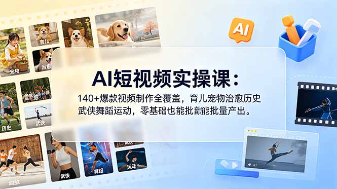 AI短视频实操课：140+爆款视频制作全覆盖，育儿宠物治愈历史武侠舞蹈运动，零基础也能批量产出-MFXUI中国站