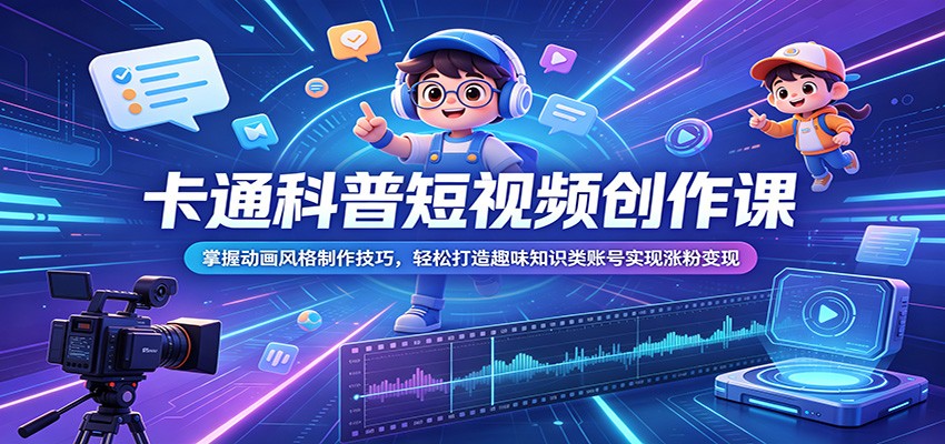 卡通科普短视频创作课：掌握动画风格制作技巧，轻松打造趣味知识类账号实现涨粉变现-MFXUI中国站