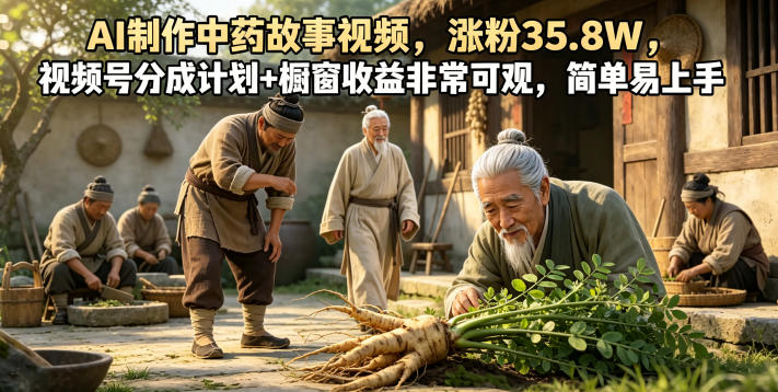 AI制作中药故事视频，涨粉35.8W，视频号分成计划+橱窗收益非常可观，简单易上手-MFXUI中国站