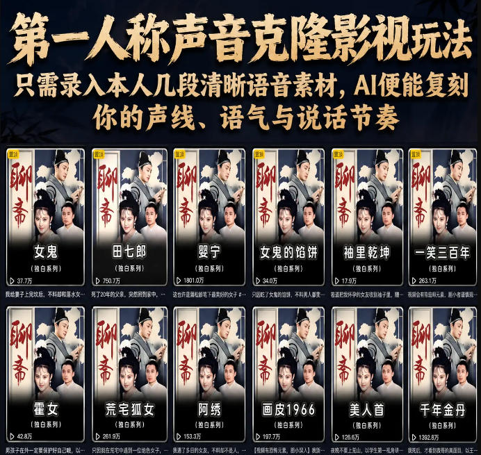 第一人称声音克隆影视玩法，只需录入本人几段清晰语音素材，AI便能复刻你的声线、语气与说话节奏-MFXUI中国站