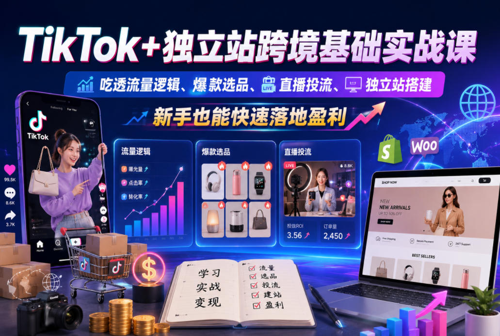 TikTok+独立站跨境基础实战课,吃透流量逻辑、爆款选品、直播投流与独立站搭建,新手也能快速落地盈利-MFXUI中国站