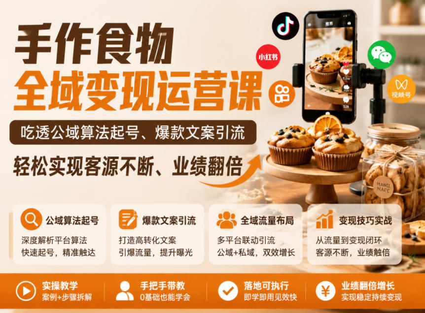 手作食物全域变现运营课，吃透公域算法起号、爆款文案引流，轻松实现客源不断、业绩翻倍-MFXUI中国站