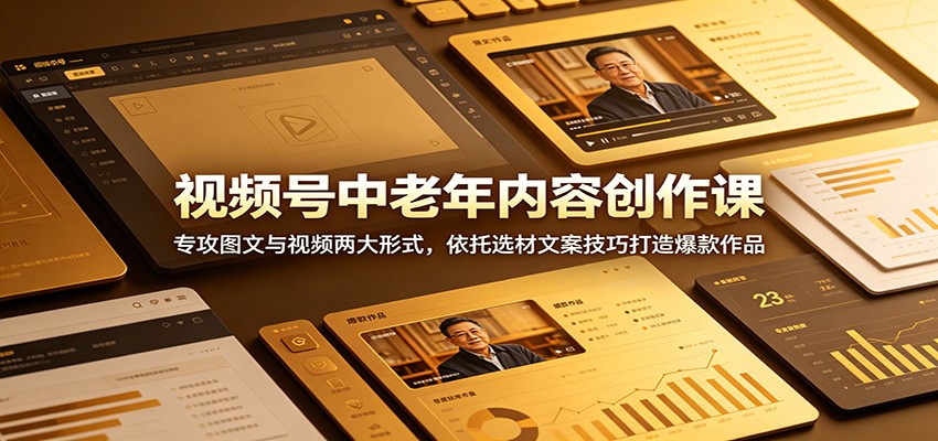 视频号中老年内容创作课：专攻图文与视频两大形式，依托选材文案技巧打造爆款作品-MFXUI中国站