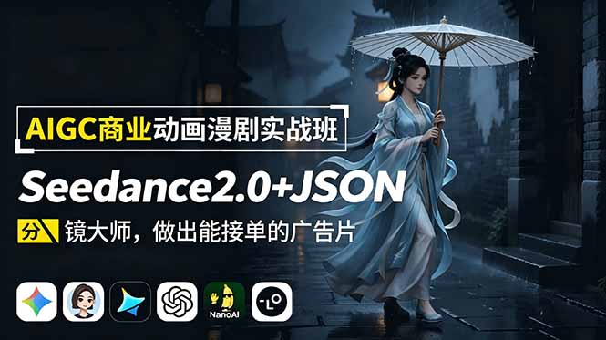 AIGC商业动画漫剧实战班：Seedance2.0+JSON分镜大师，做出能接单的广告片-MFXUI中国站