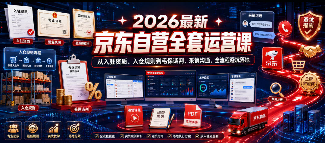 2026最新京东自营全套运营课，从入驻资质、入仓规则到毛保谈判、采销沟通，全流程避坑落地-MFXUI中国站
