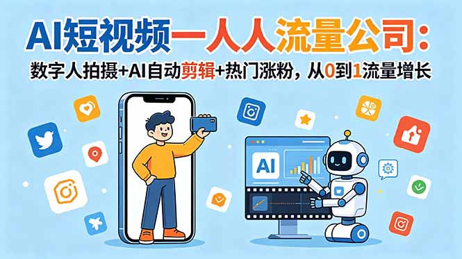 AI短视频一人流量公司:数字人拍摄+AI自动剪辑+热门涨粉,从0到1流量增长-MFXUI中国站