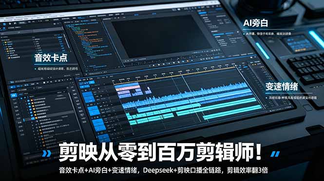 剪映从零到百万剪辑师！音效卡点+AI旁白+变速情绪，Deepseek+剪映口播全链路，剪辑效率翻3倍-MFXUI中国站