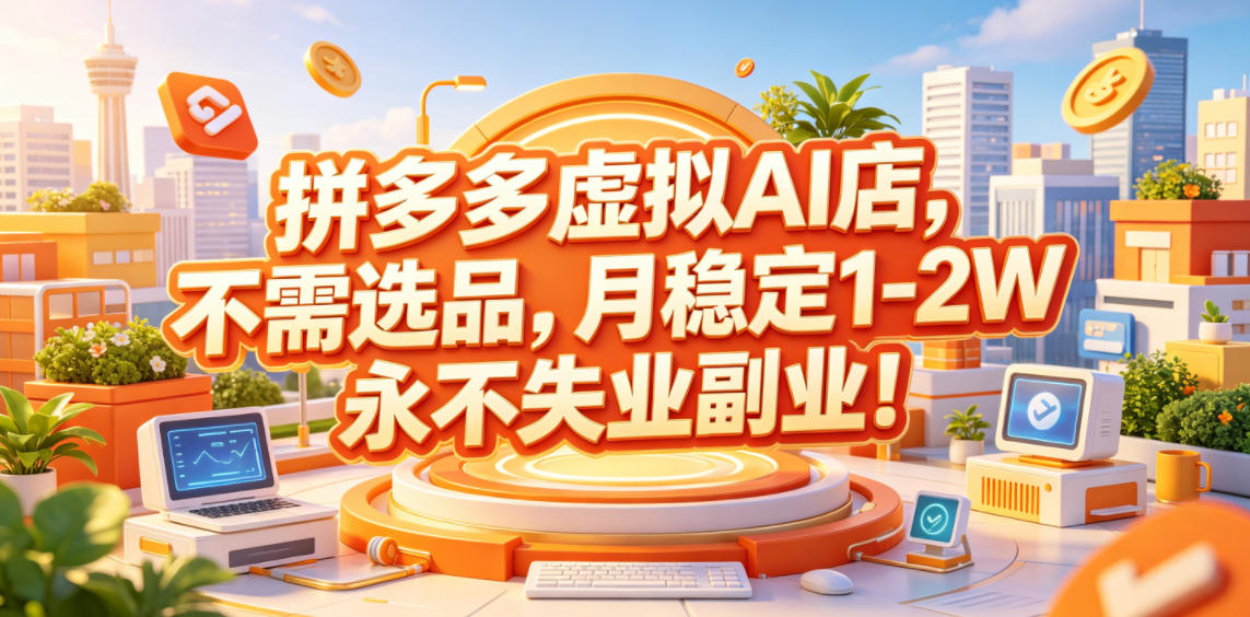 拼多多虚拟AI店，不需选品，月稳定1-2W，永不失业副业！【揭秘】-MFXUI中国站