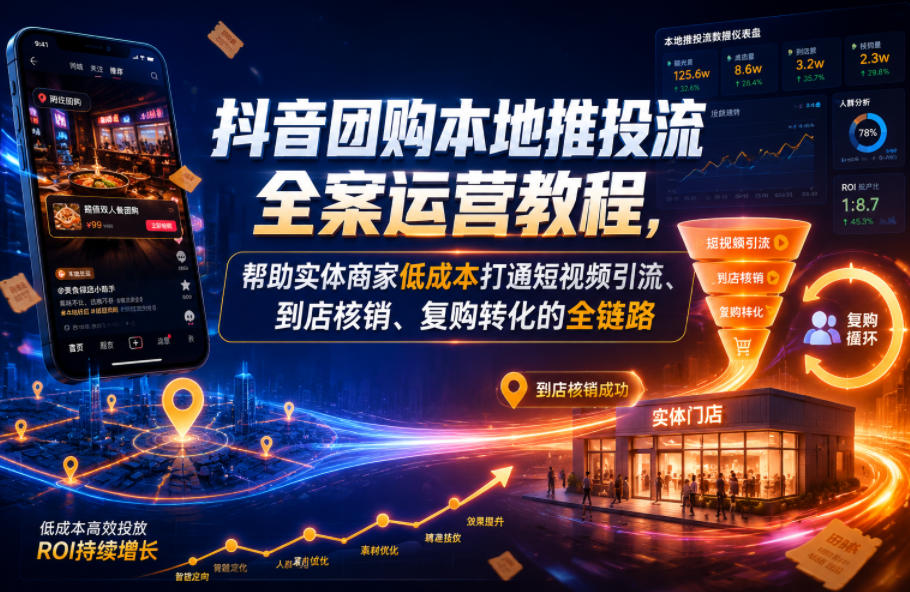 抖音团购本地推投流全案运营教程，帮助实体商家低成本打通短视频引流、到店核销、复购转化的全链路-MFXUI中国站