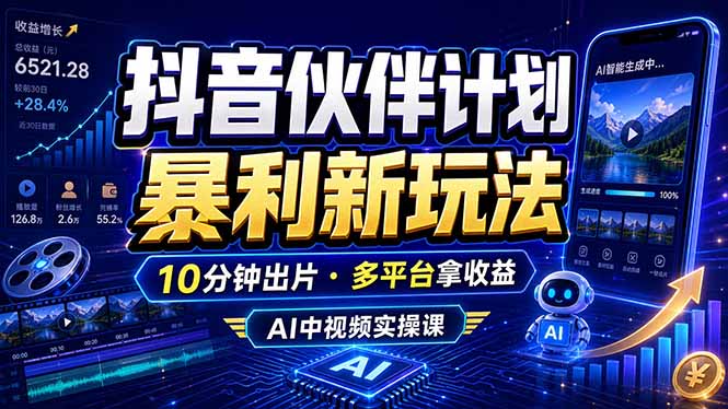 抖音伙伴计划最新玩法，无需配音剪辑，10分钟出一条原创视频，轻松日入三位数-MFXUI中国站