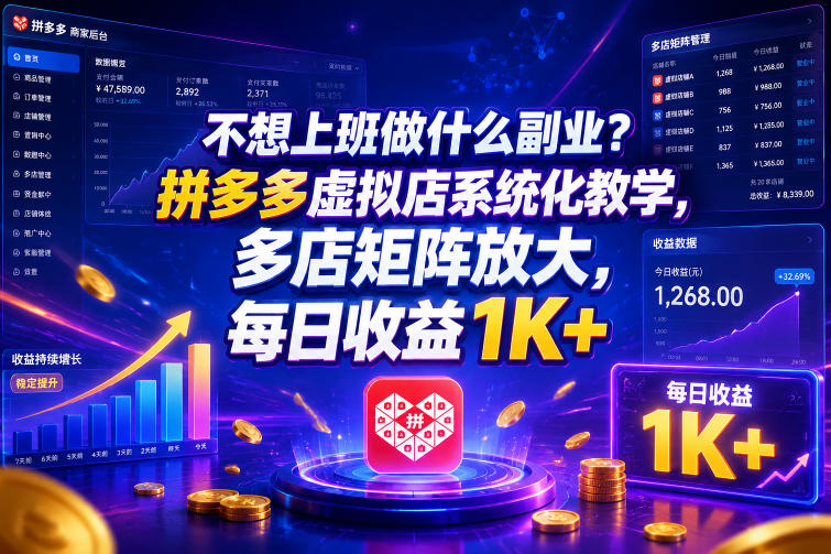 不想上班做什么副业？拼多多虚拟店系统化教学，多店矩阵放大，每日收益1K+【揭秘】-MFXUI中国站