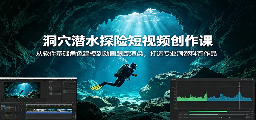 洞穴潜水探险短视频创作课：从软件基础角色建模到动画跟踪渲染，打造专业洞潜科普作品-MFXUI中国站