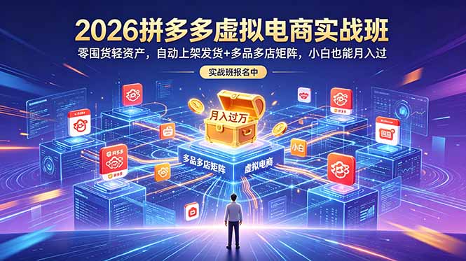 2026拼多多虚拟电商实战班：零囤货轻资产，自动上架发货+多品多店矩阵，小白也能月入过万-MFXUI中国站