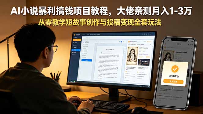 AI小说暴利搞钱项目教程,大佬亲测月入1-3万,从零教学短故事创作与投稿变现全套玩法-MFXUI中国站