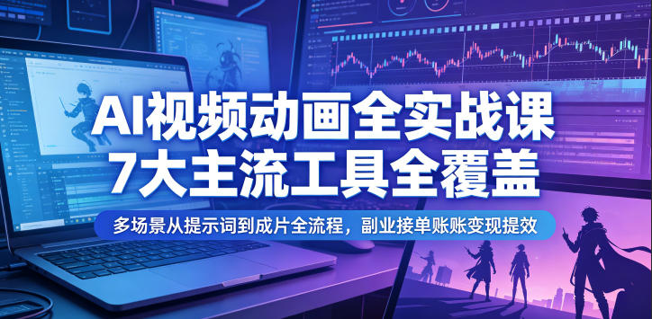 AI视频动画全实战课，7大主流工具全覆盖，多场景从提示词到成片全流程，副业接单账号变现提效-MFXUI中国站