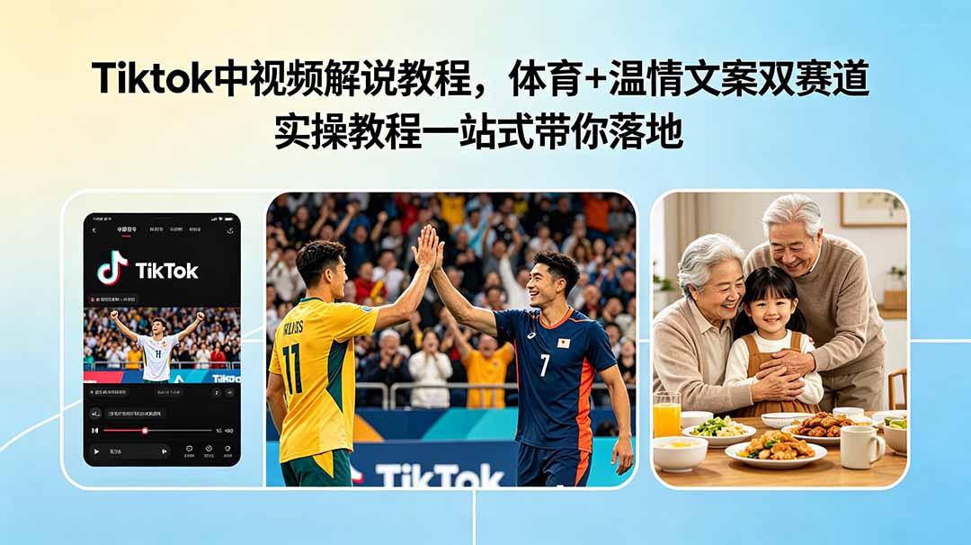 Tiktok中视频解说教程，体育+温情文案双赛道实操教程一站式带你落地-MFXUI中国站