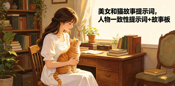 美女和猫故事提示词，人物一致性提示词+故事板-MFXUI中国站