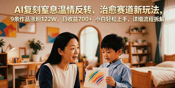 AI复刻窒息温情反转，治愈赛道新玩法，9条作品涨粉122W，日收益700+ 小白轻松上手，详细流程拆解-MFXUI中国站